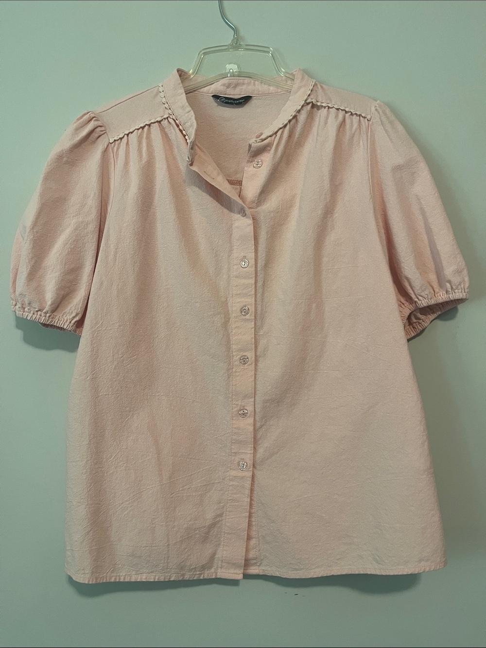 Light Peach Puff-Sleeve Button-Front Blouse